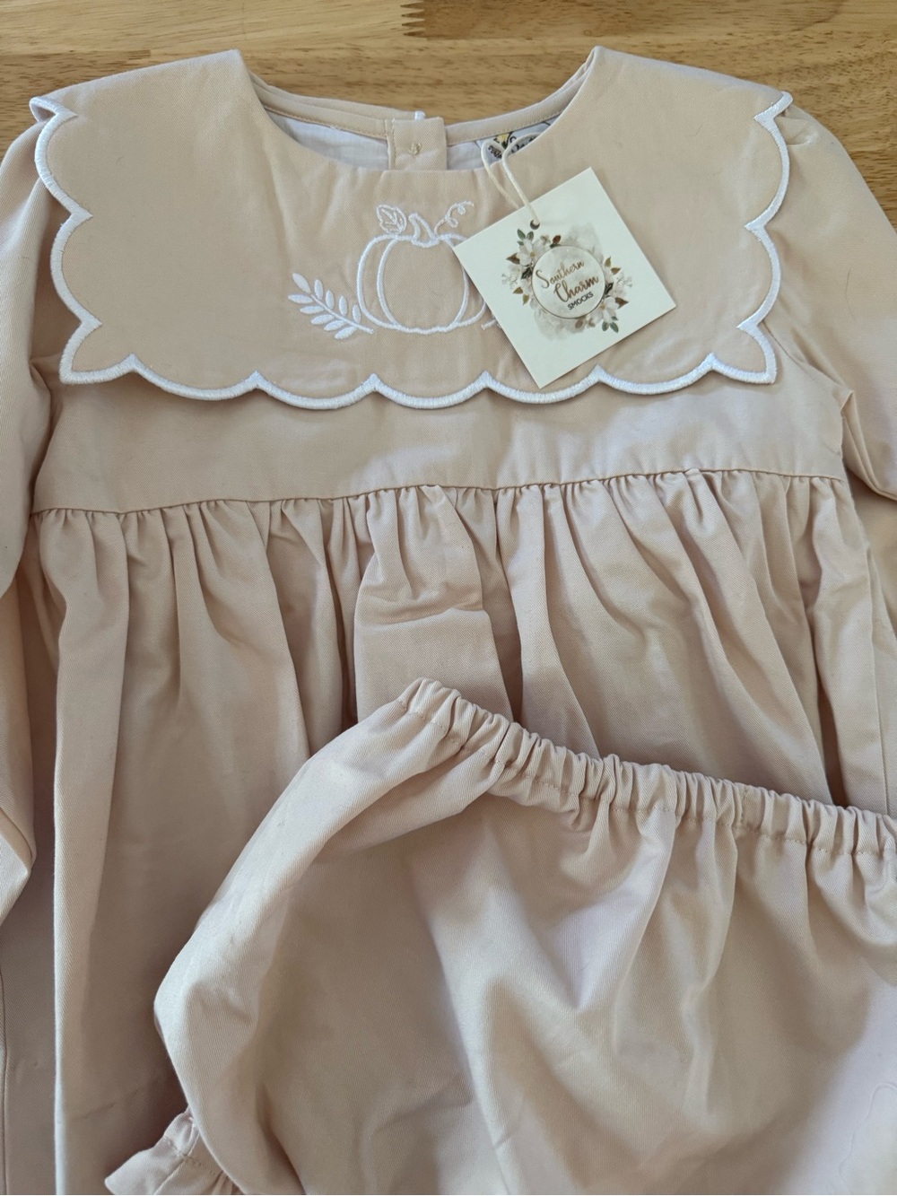 Scalloped Collar Pumpkin Baby Diaper Set in tan